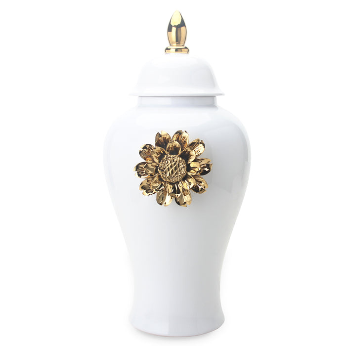 Regal White 18.5 Ginger Jar with Gilded Flower