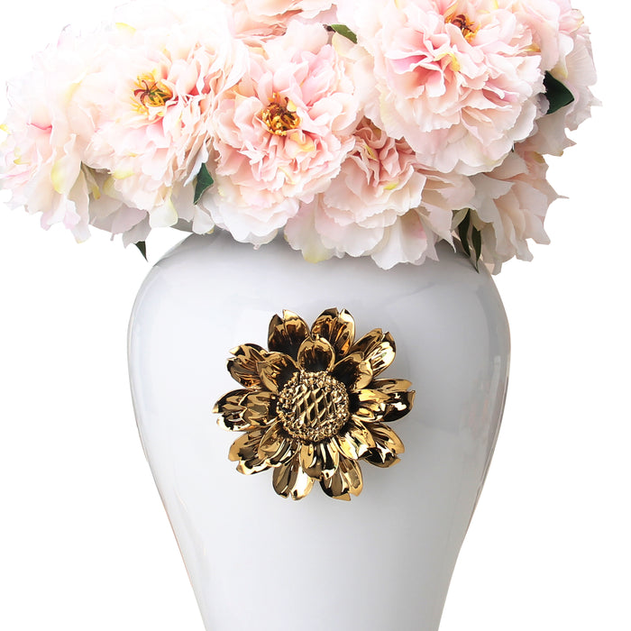 Regal White 18.5 Ginger Jar with Gilded Flower