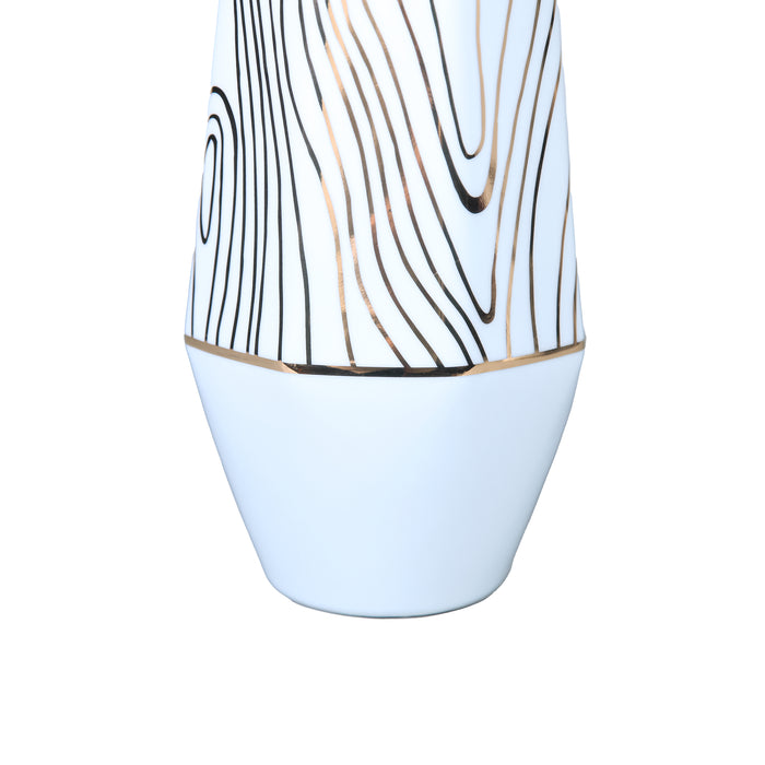Beloved White Ceramic Vase with Gold Wood Grain Design