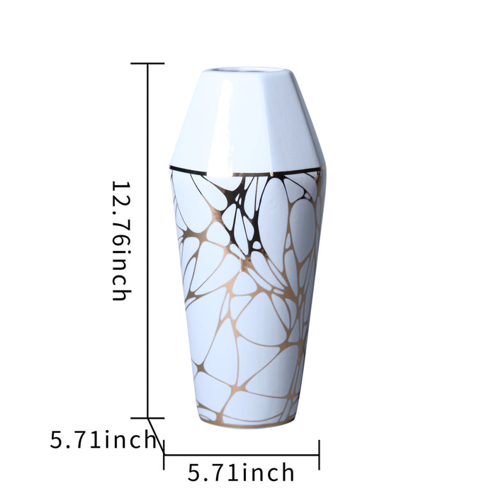 Beloved White Ceramic Vase with Gold Organic Accent Design