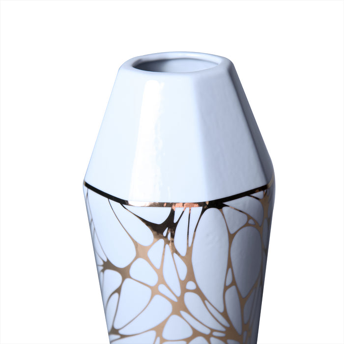 Beloved White Ceramic Vase with Gold Organic Accent Design