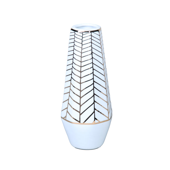 Beloved White Ceramic Vase with Gold Geometric Accent Design