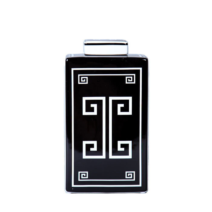 Beloved Rectangular Ceramic Decorative Jar with Black and White Geometric Design