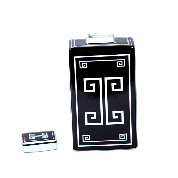 Beloved Rectangular Ceramic Decorative Jar with Black and White Geometric Design