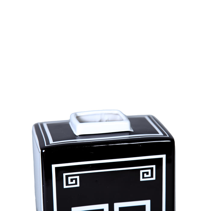 Beloved Rectangular Ceramic Decorative Jar with Black and White Geometric Design