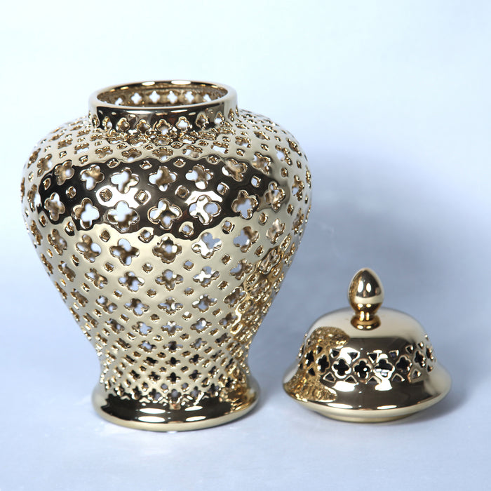 Beloved Gold Ceramic Ginger Jar with Decorative Design