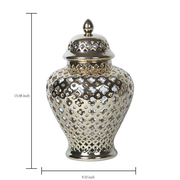 Beloved Gold Ceramic Ginger Jar with Decorative Design