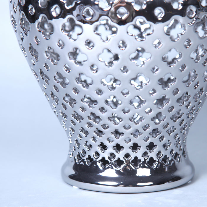 Beloved Silver Ceramic Ginger Jar with Decorative Design