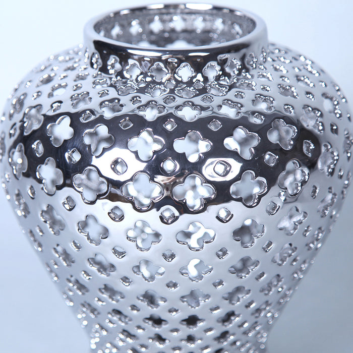 Beloved Silver Ceramic Ginger Jar with Decorative Design