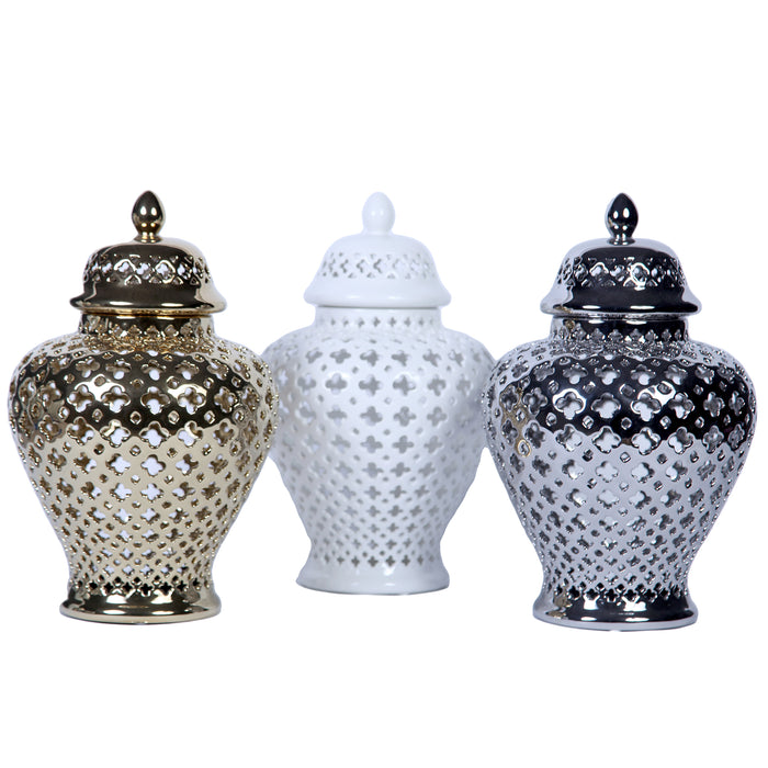 Beloved Silver Ceramic Ginger Jar with Decorative Design