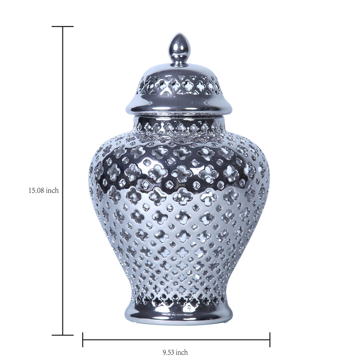 Beloved Silver Ceramic Ginger Jar with Decorative Design