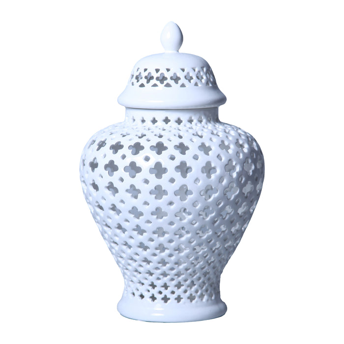 Beloved White Ceramic Ginger Jar Vase with Decorative Design and Removable Lid