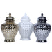 Beloved White Ceramic Ginger Jar Vase with Decorative Design and Removable Lid