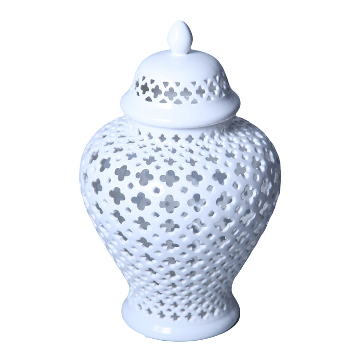 Beloved White Ceramic Ginger Jar Vase with Decorative Design and Removable Lid