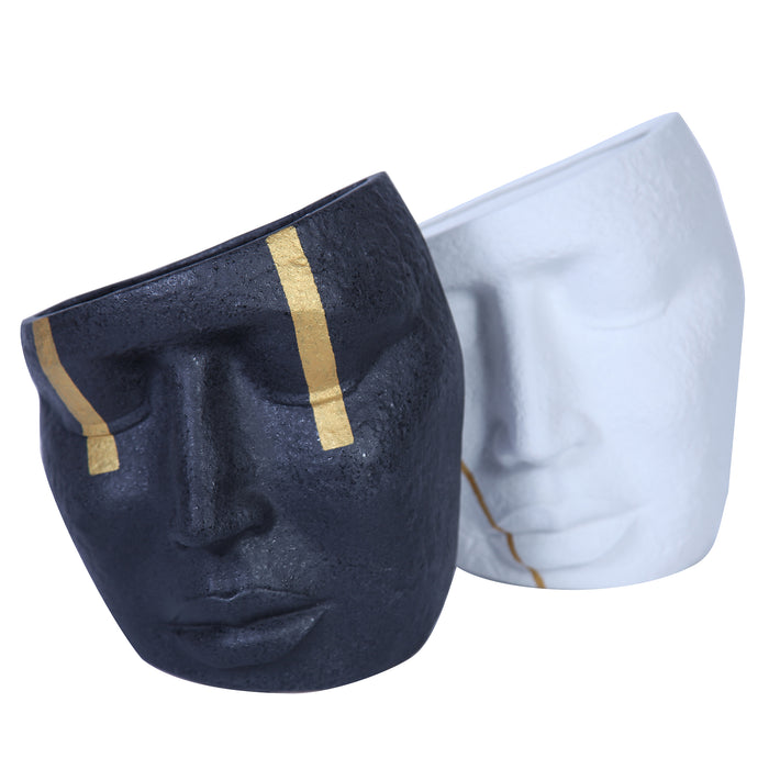 Beloved Ceramic Face Sculpture Vase in Black with Gold Accent