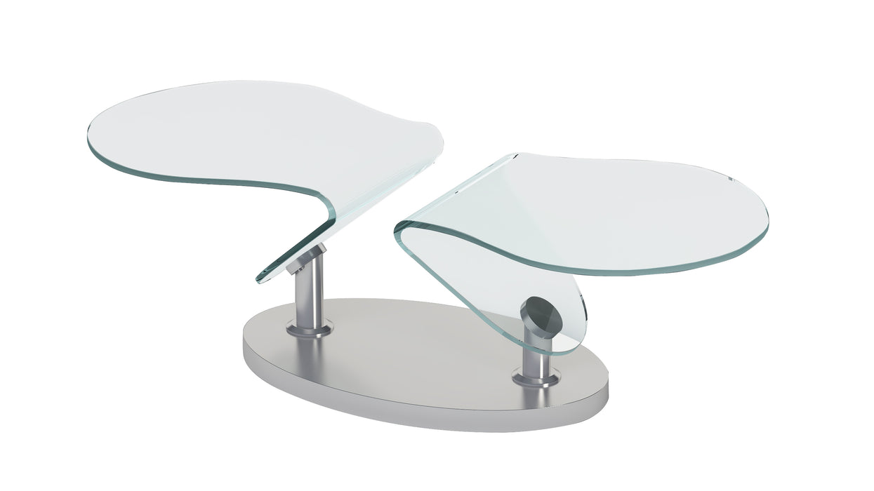 Contemporary Motion Glass Top Cocktail Table w/ Steel Base 2062-CT