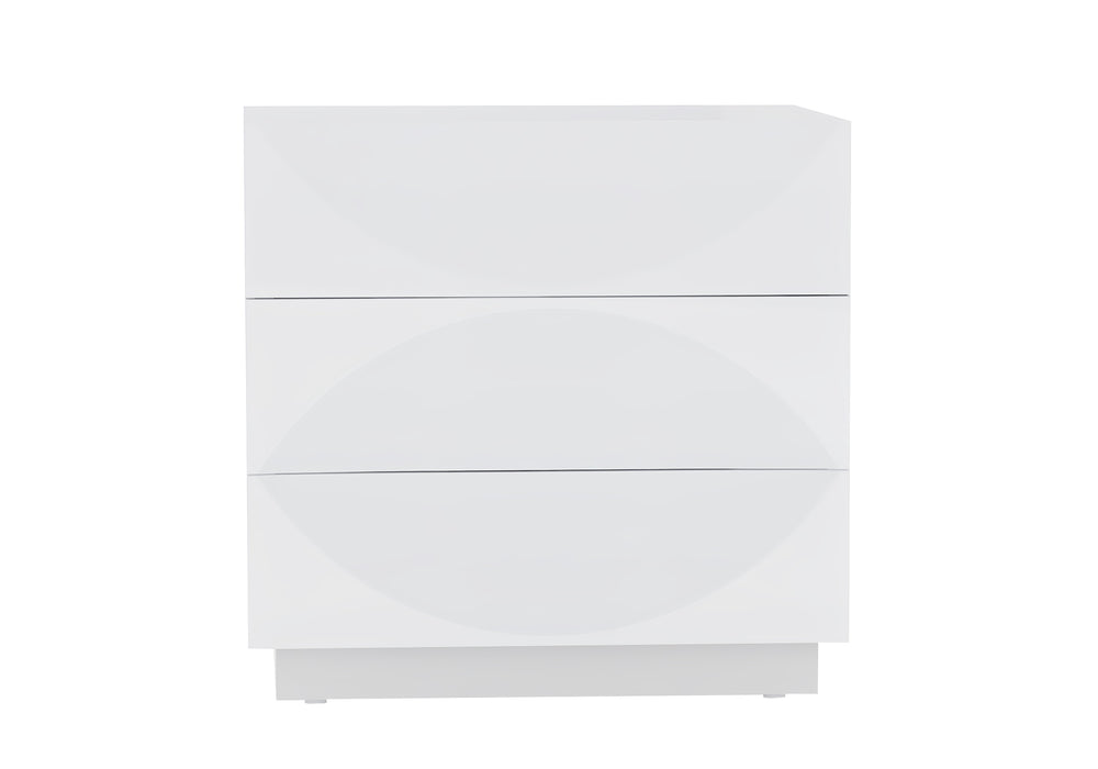 Modern All-Wood Gloss White 3-Drawer Nightstand PARIS-NS