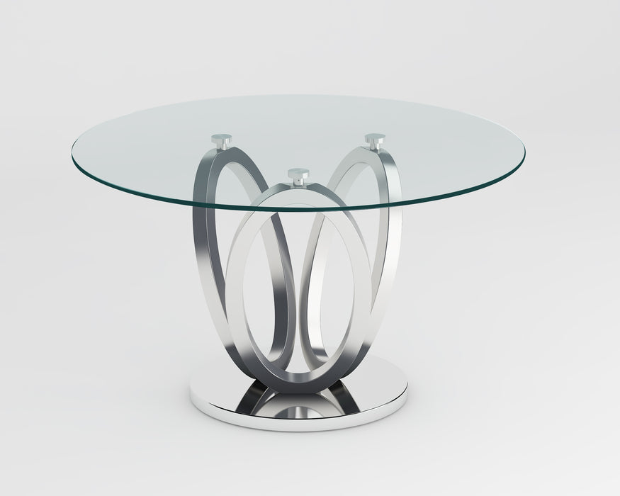 Contemporary Glass Top Dining Table w/ 3-Ring Base EVELYN-DT-POL