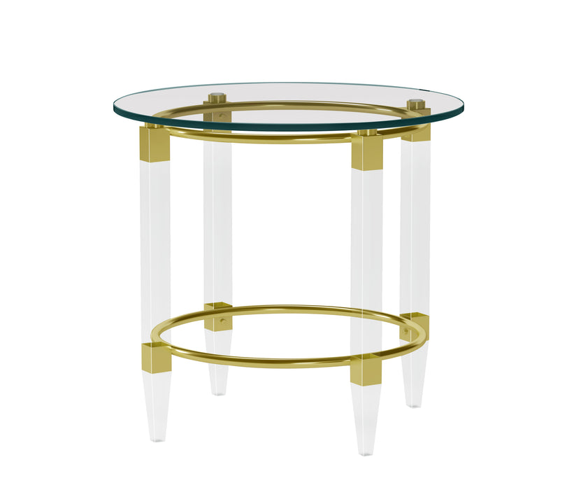 Round Glass Lamp Table w/ Acrylic Legs & Gold Plated Frame 4038-LT-GLD