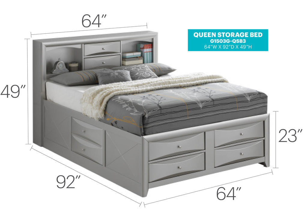 Glory Furniture Marilla G1503G-B3 Storage bed Silver Champagne 