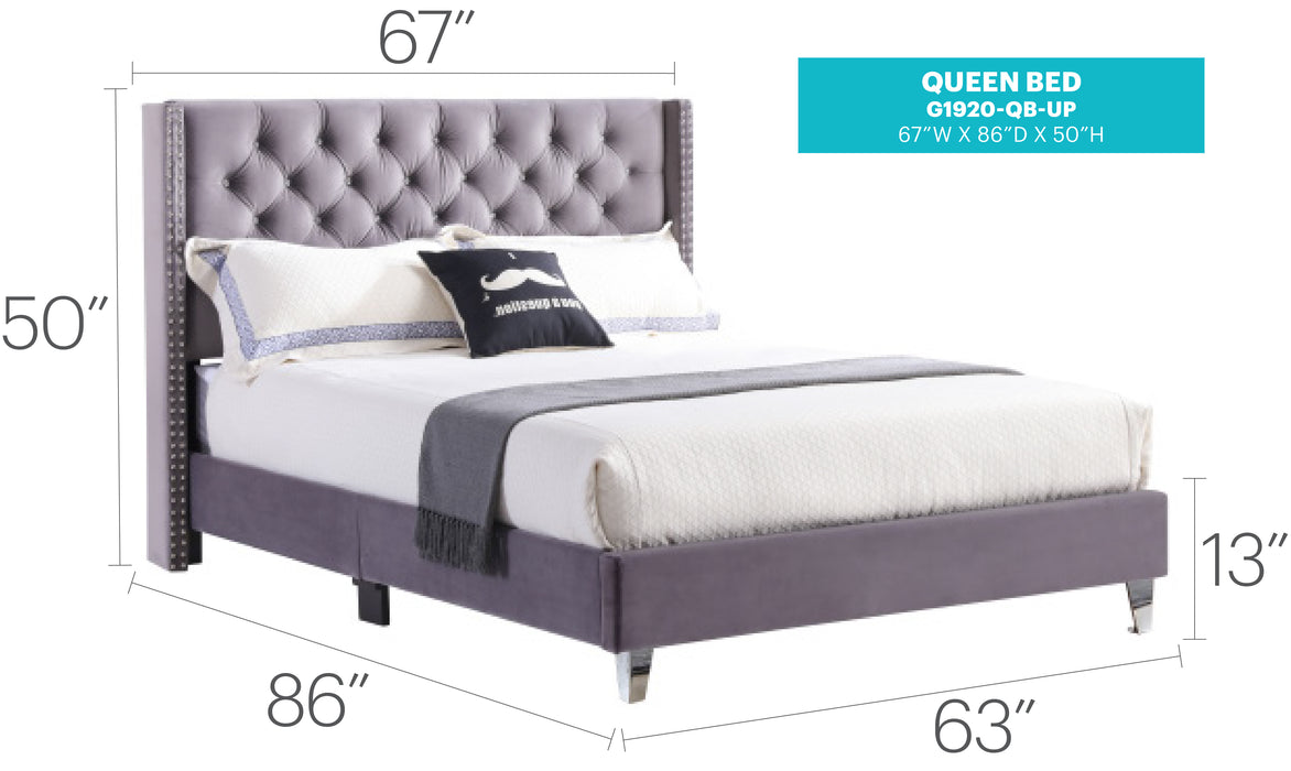 Glory Furniture Julie G1920-UP UpholsteRed Bed Gray