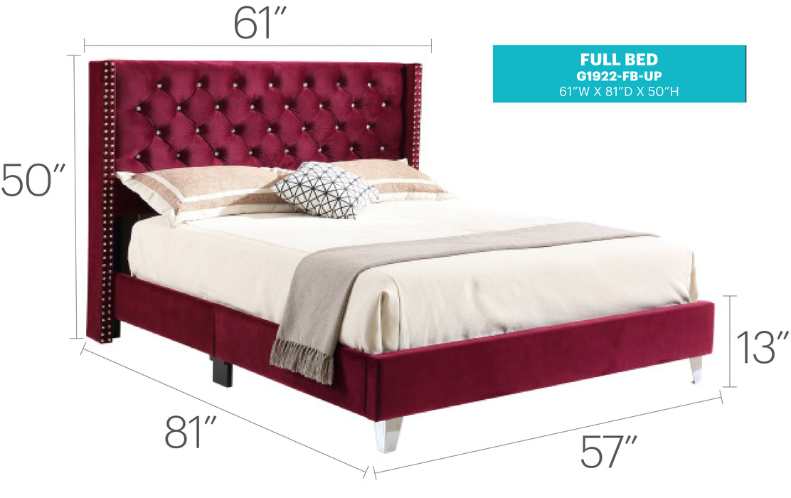 Glory Furniture Julie G1922-UP UpholsteRed Bed Cherry