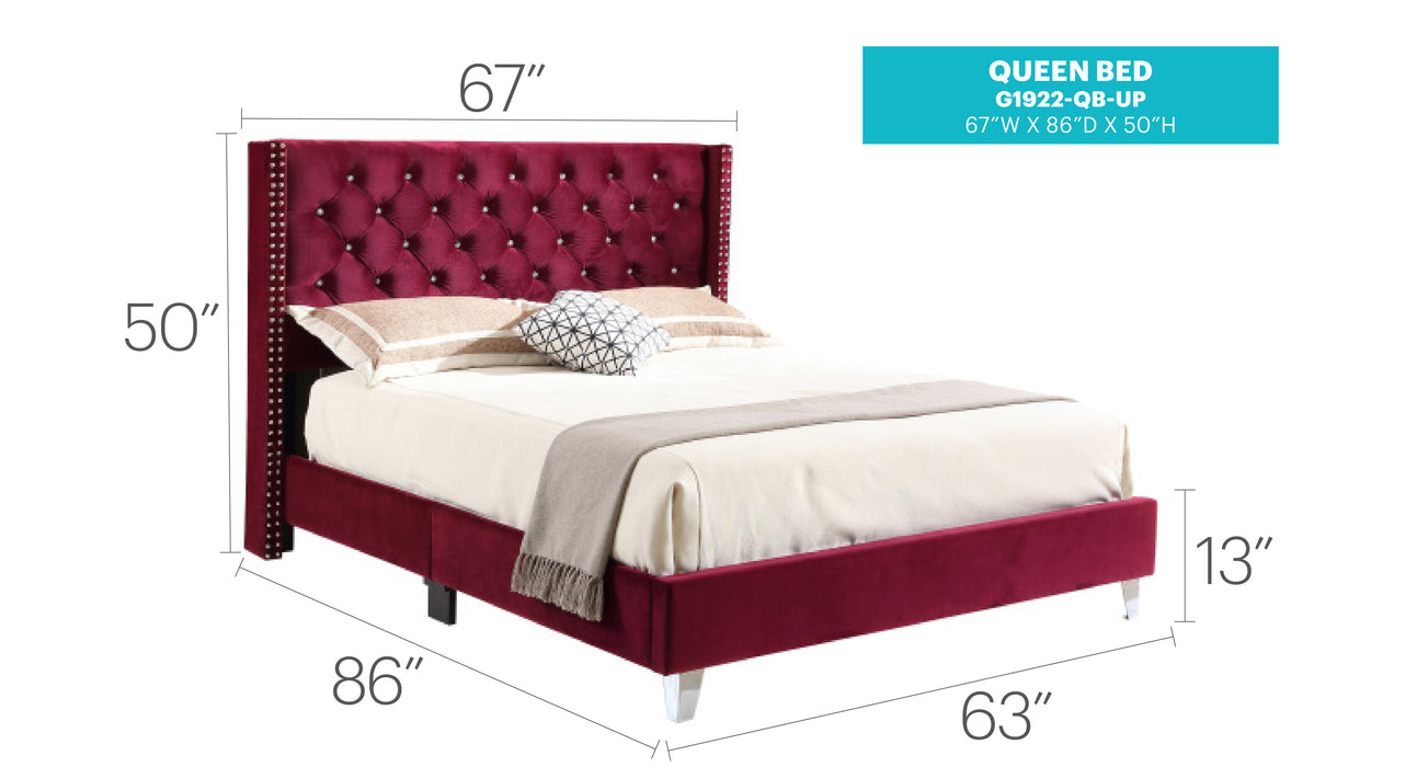 Glory Furniture Julie G1922-UP UpholsteRed Bed Cherry