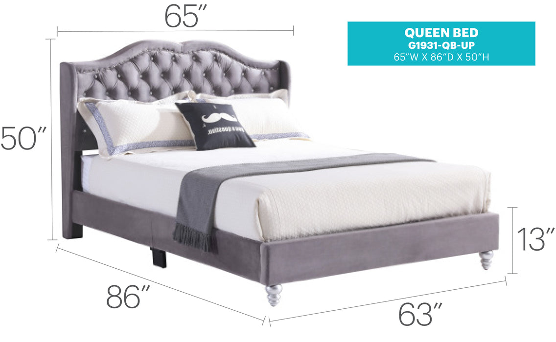 Glory Furniture Joy G1931-UP UpholsteRed Bed Gray