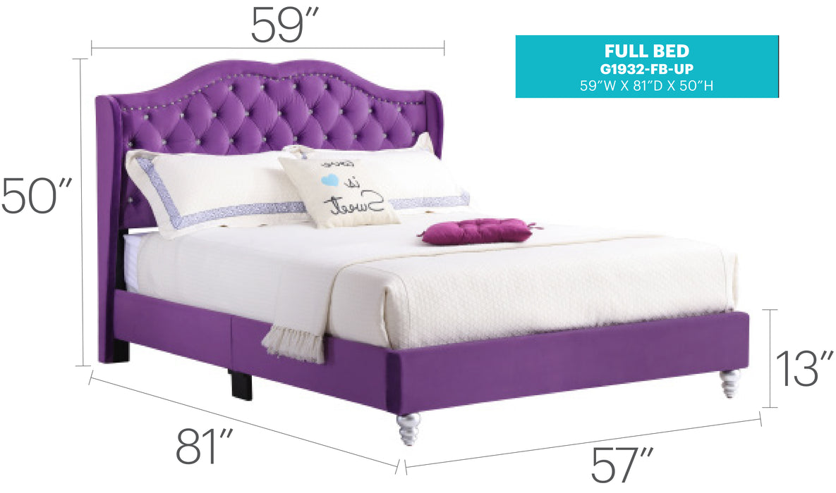 Glory Furniture Joy G1932-UP UpholsteRed Bed Purple 