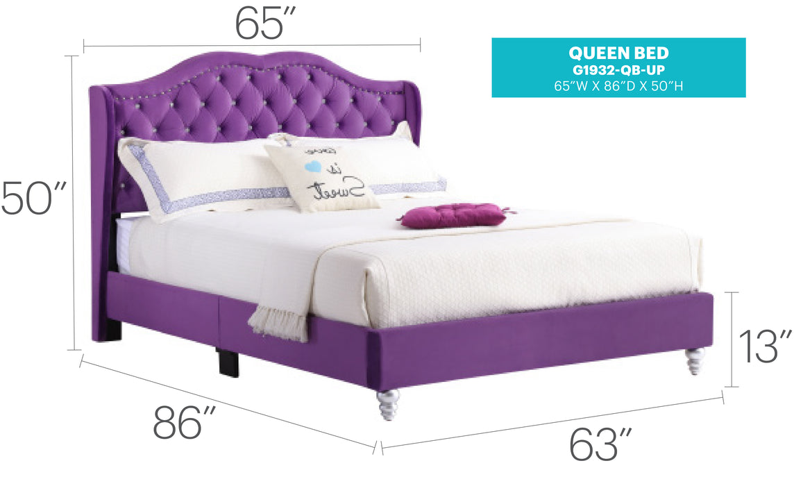 Glory Furniture Joy G1932-UP UpholsteRed Bed Purple 