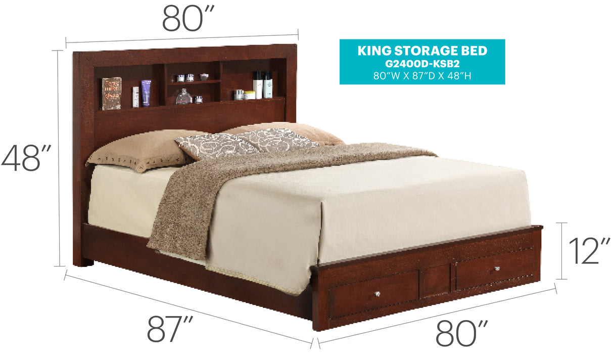Glory Furniture Burlington G2400D-KSB2 King Storage Bed ( 4 Boxes) , Cherry G2400D-KSB2