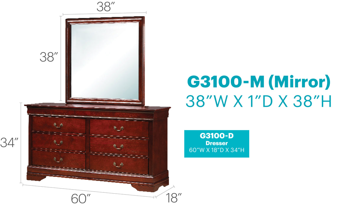 Glory Furniture Louis Phillipe G3100-D Dresser , Cherry G3100-D