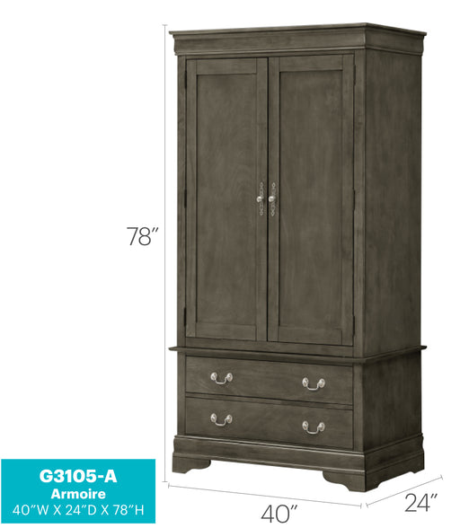Glory Furniture Louis Phillipe G3105-A Armoire , GrayG3105-A
