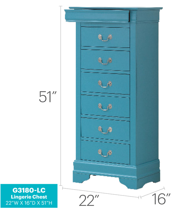 Glory Furniture Louis Phillipe G3180-LC Lingerie Chest , Teal G3180-LC
