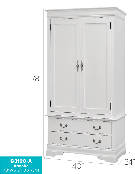 Glory Furniture Louis Phillipe G3190-A Armoire , White G3190-A
