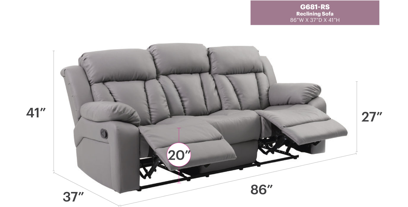 Glory Furniture Daria G681-RS Reclining Sofa , GrayG681-RS