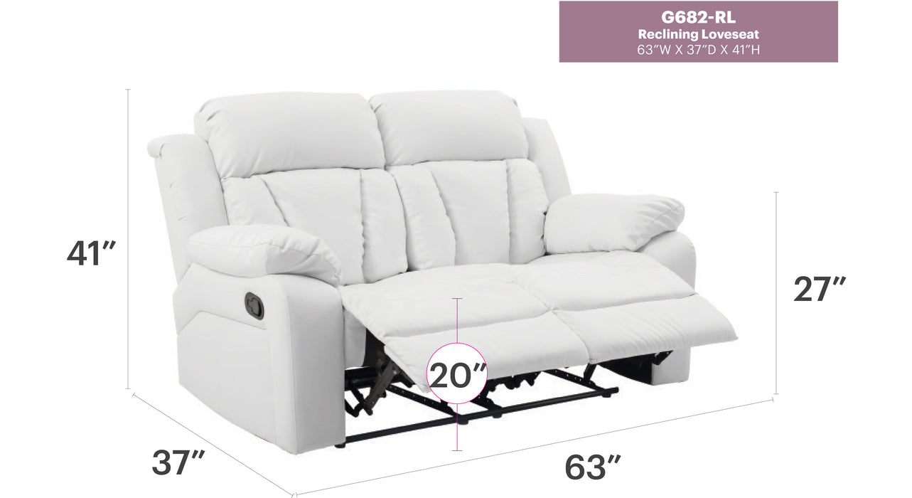 Glory Furniture Daria G682-RL Reclining Love seat , White G682-RL