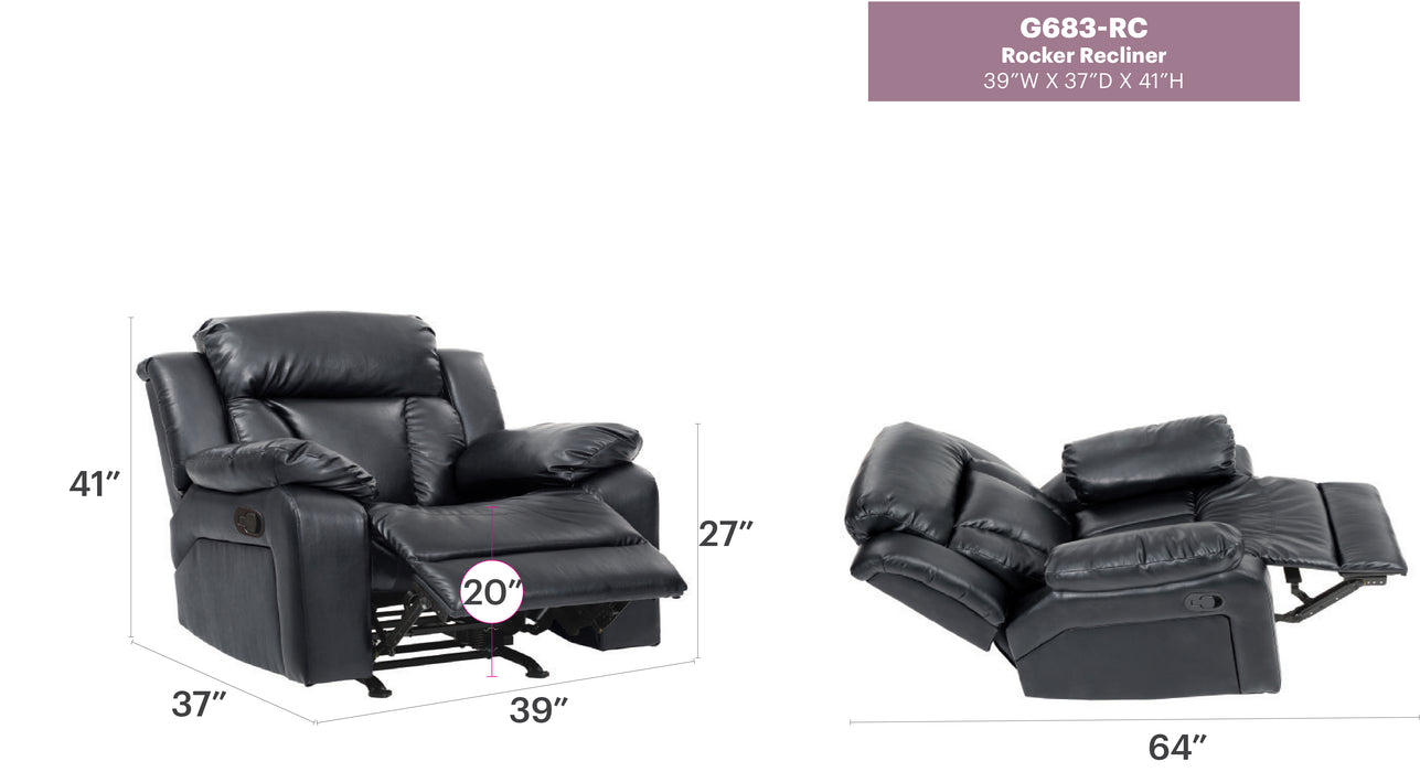 Glory Furniture Daria G683-RC Rocker Recliner , Black G683-RC