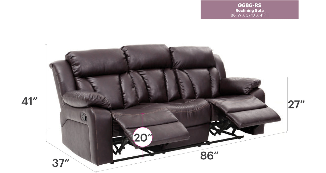 Glory Furniture Daria G686-RS Reclining Sofa , DARK Brown G686-RS