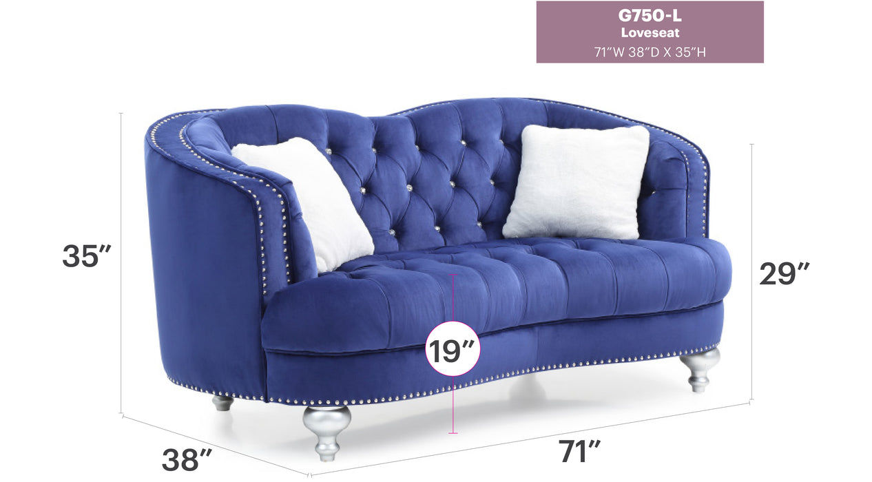 Glory Furniture Jewel G750-L Loveseat , Blue G750-L