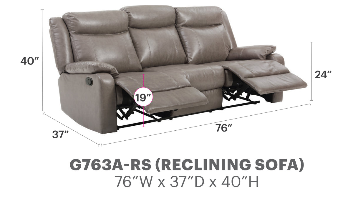 Glory Furniture Ward G763A-RS Double Reclining Sofa , GrayG763A-RS