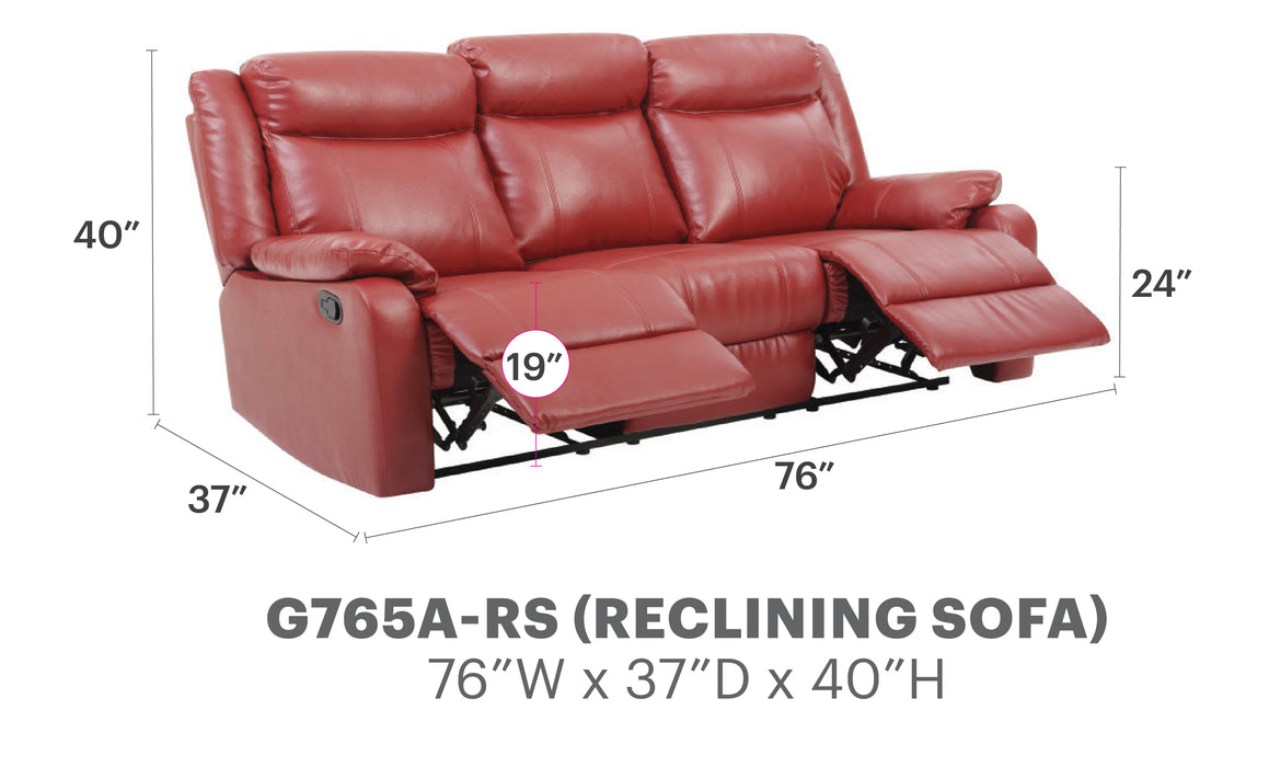 Glory Furniture Ward G765A-RS Double Reclining Sofa , Red G765A-RS