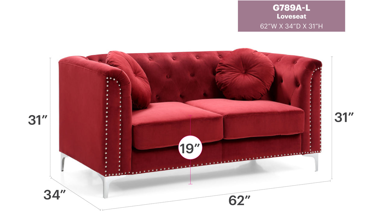 Glory Furniture Pompano G789A-L Loveseat ( 2 Boxes ) , BURGUNDY G789A-L