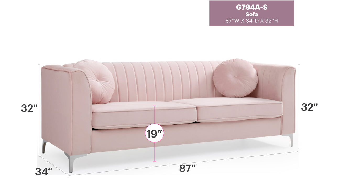 Glory Furniture Delray G794A-S Sofa ( 2 Boxes ) , Pink G794A-S