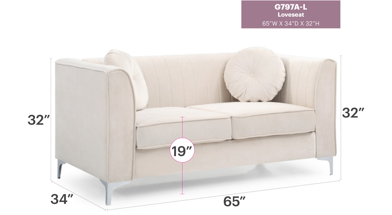 Glory Furniture Delray G797A-L Loveseat ( 2 Boxes ) , IVORY G797A-L