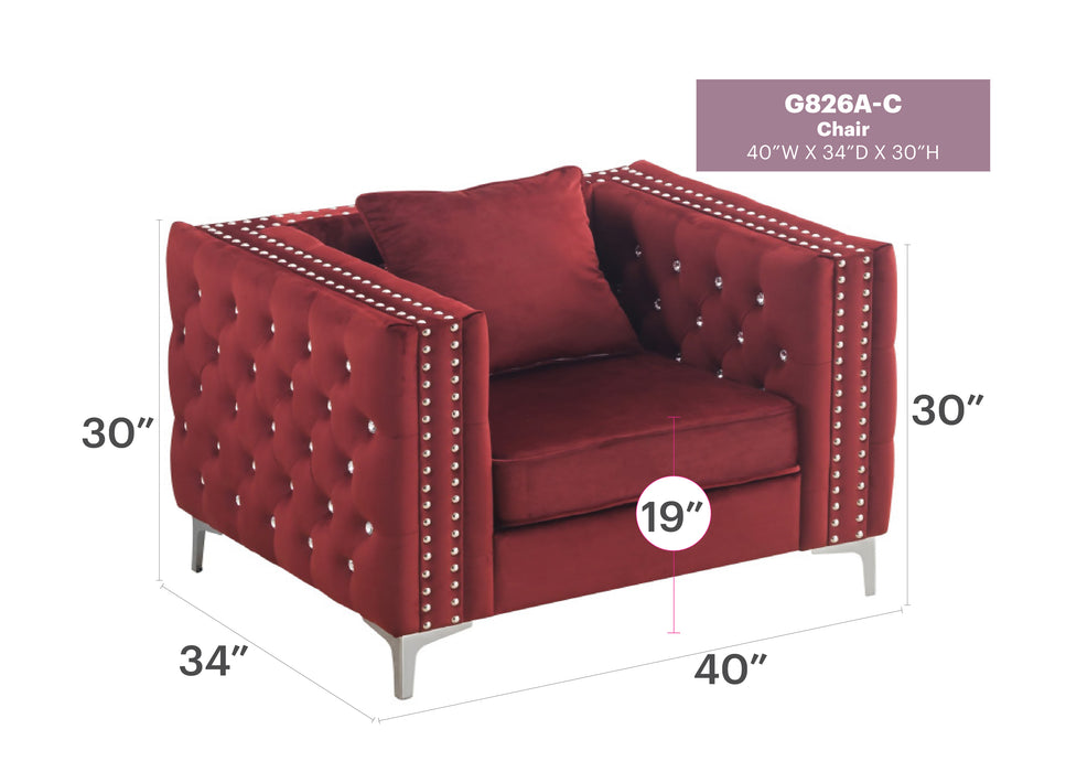 Glory Furniture Paige G826A-C Chair , BURGUNDY G826A-C