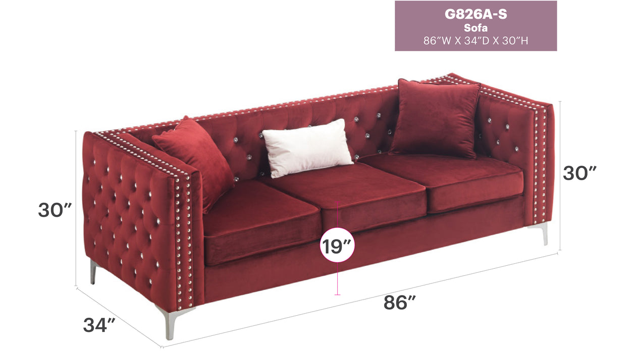 Glory Furniture Paige G826A-S Sofa , BURGUNDY G826A-S