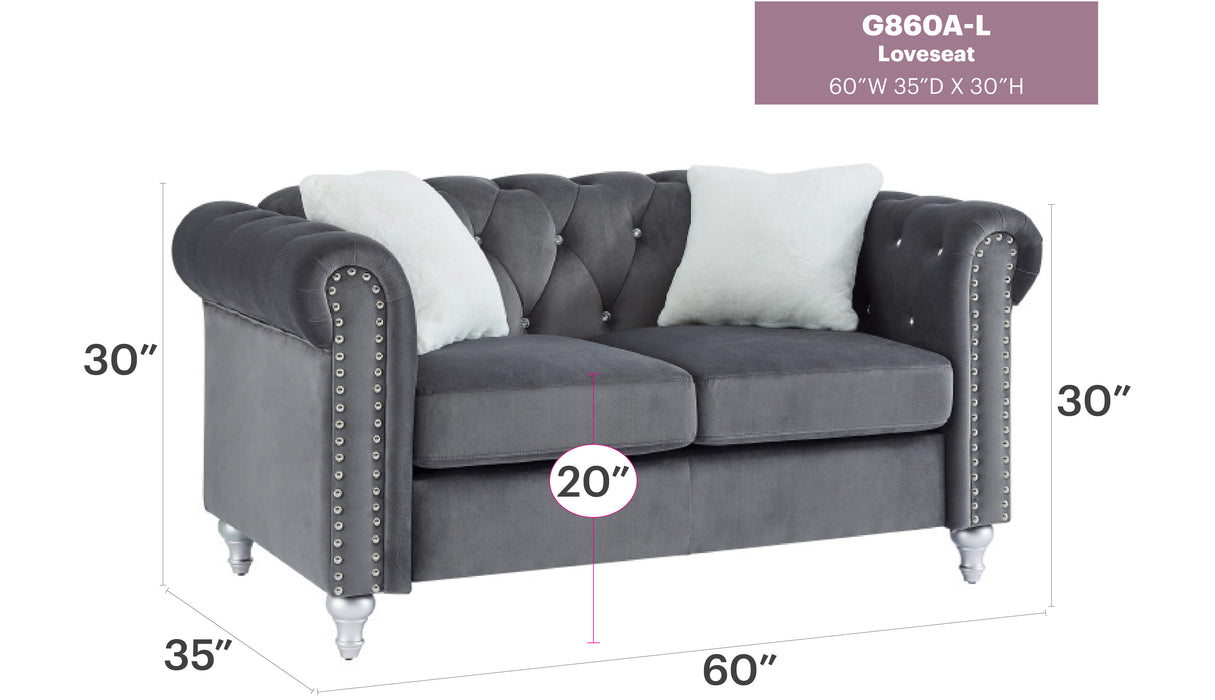 Glory Furniture Raisa G860A-L Loveseat , GrayG860A-L