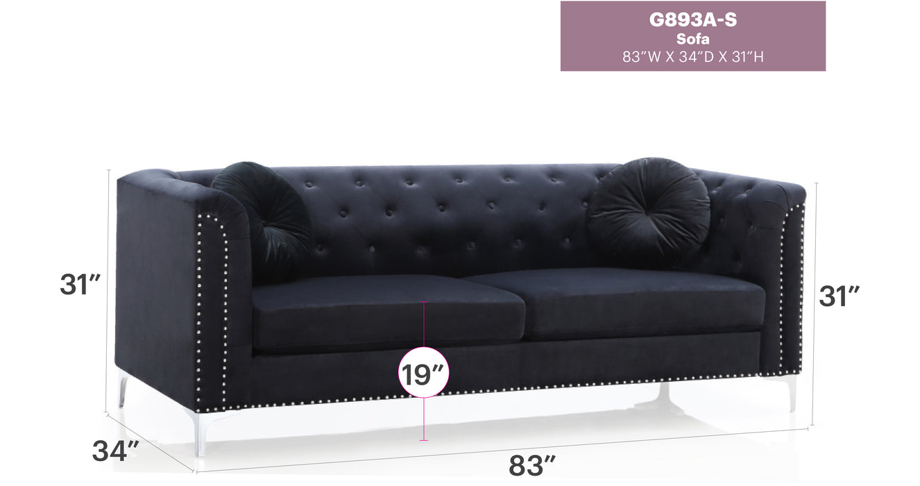 Glory Furniture Pompano G893A-S Sofa ( 2 Boxes ) , Black G893A-S