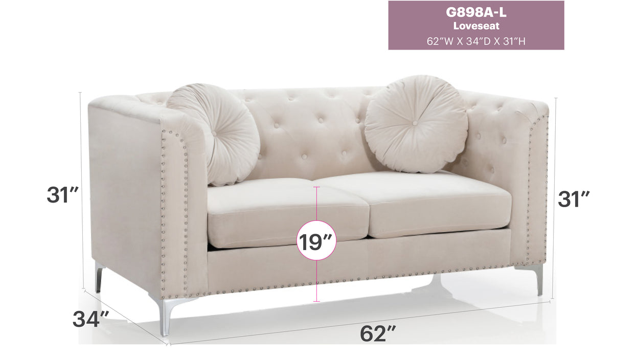 Glory Furniture Pompano G898A-L Loveseat ( 2 Boxes ) , IVORY G898A-L